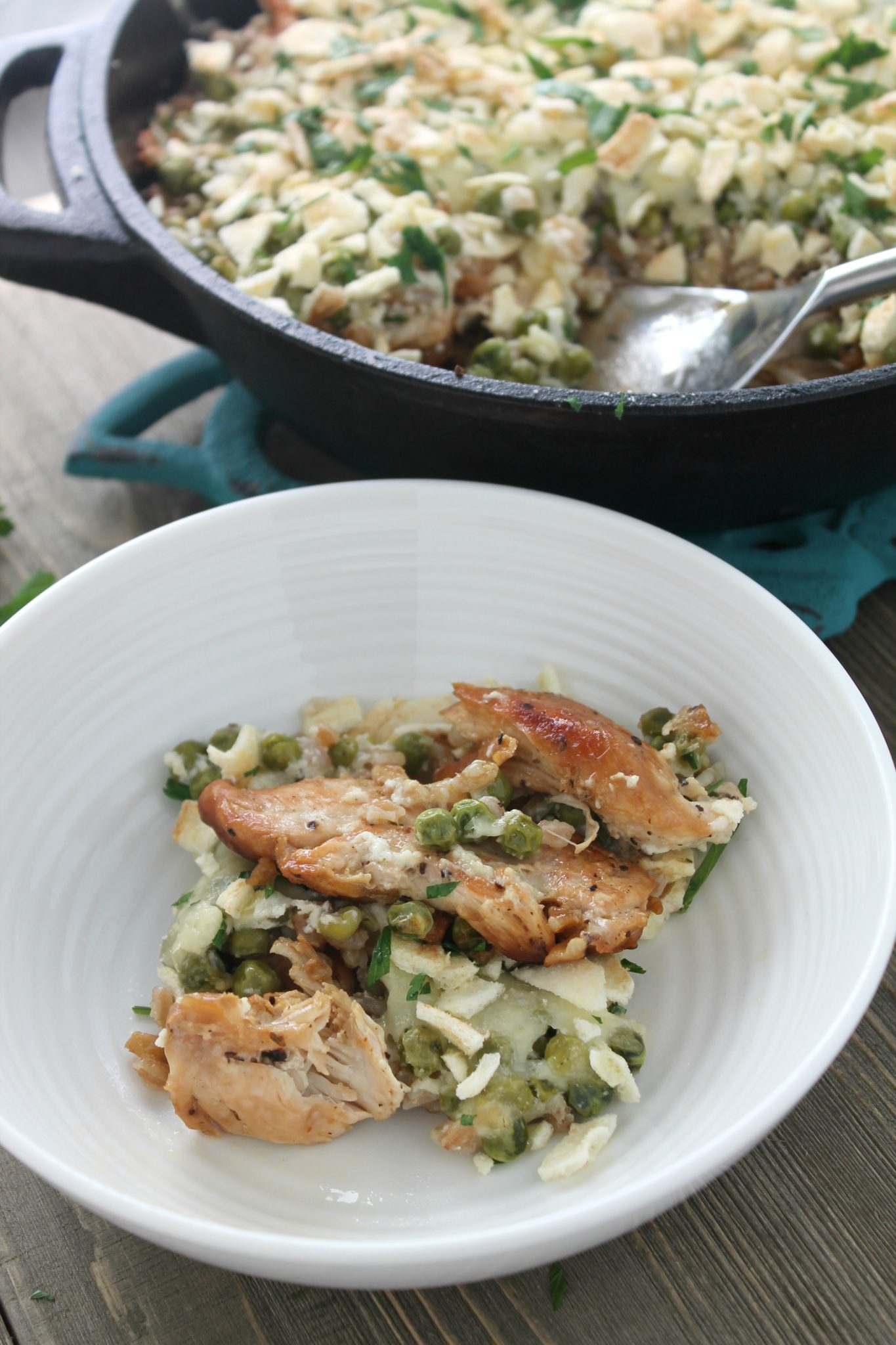 Cheesy Chicken and Pea Skillet