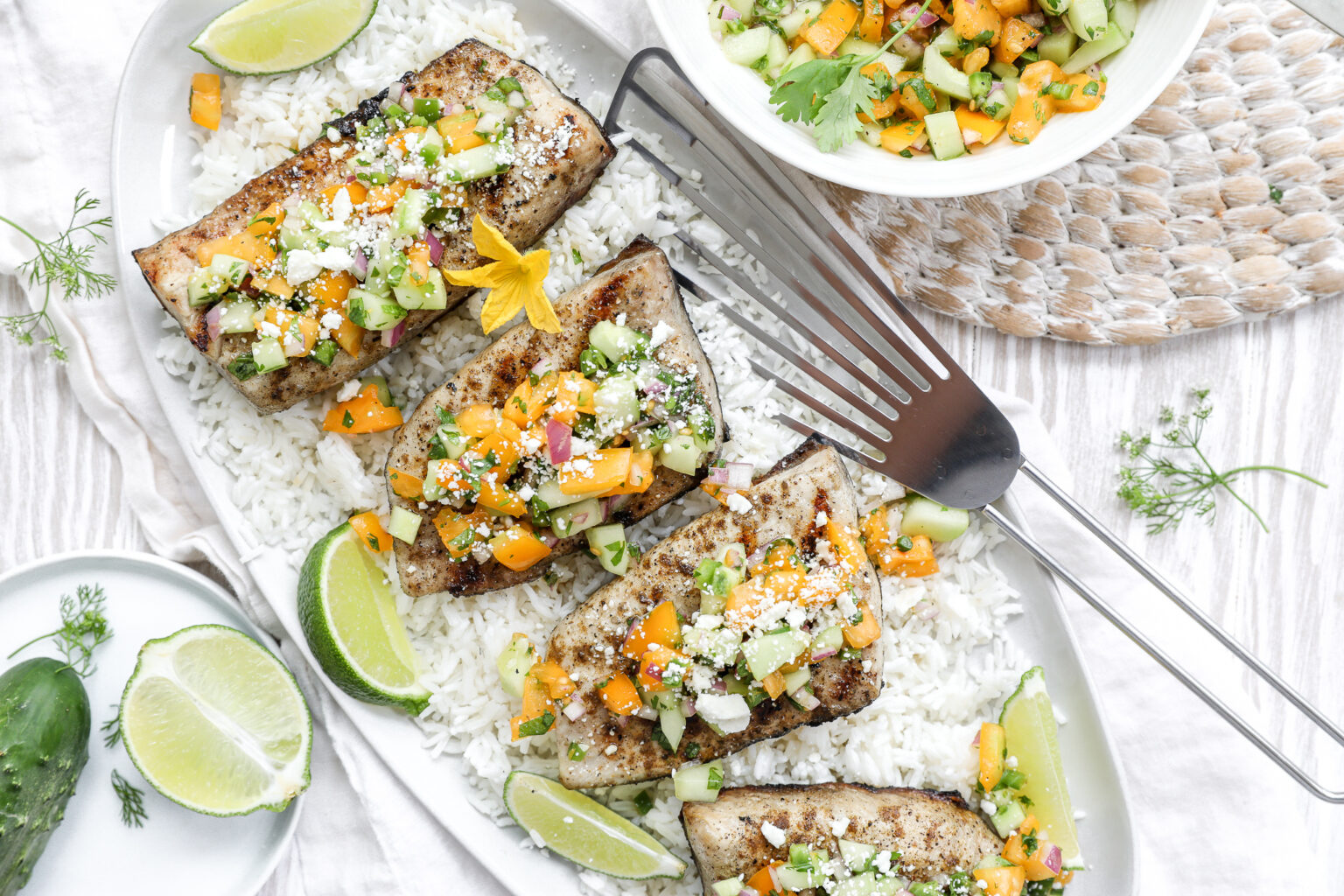 Grilled Kanpachi with Cucumber Jalapeno Salsa | Jenny Shea Rawn