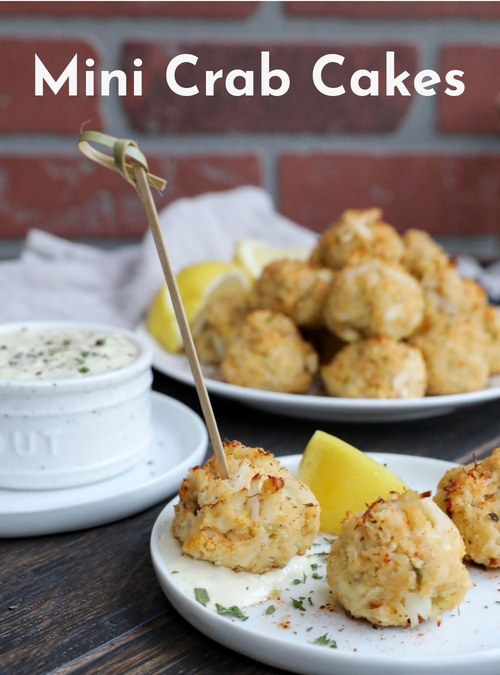 A Pin for Pinterest of Mini Crab Cakes