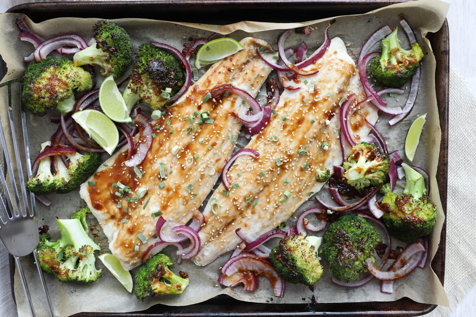Sheet Pan Teriyaki Baked Striped Bass & Broccoli Jenny Shea Rawn