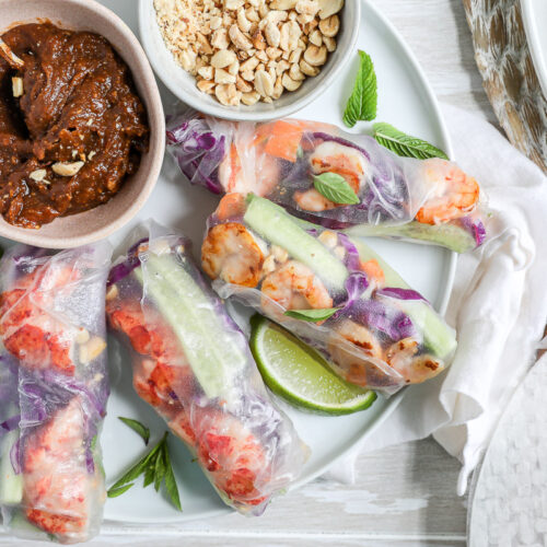 An overhead image of fresh spring rolls