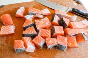 Salmon cut into chunks