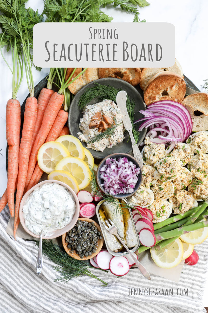 An image of a spring charcuterie board with seafood