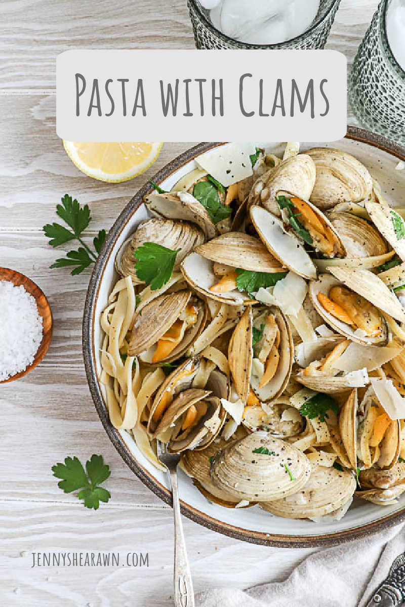 A recipe PIN for Pinterest for Clams with Pasta