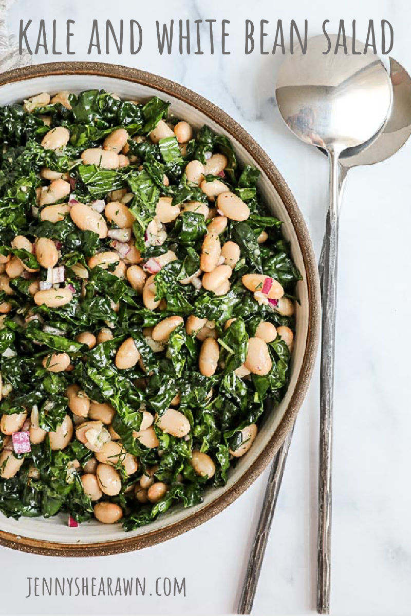 A PIN for a kale and white bean salad.