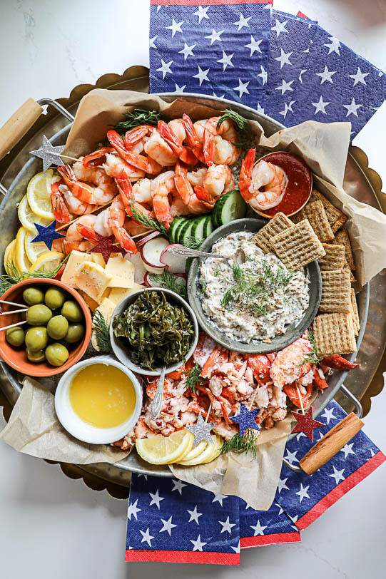 An image of a red white and blue seacuterie board