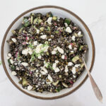 An overhead image of a black lentil salad.
