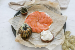 An image of smoked salmon on a platter.