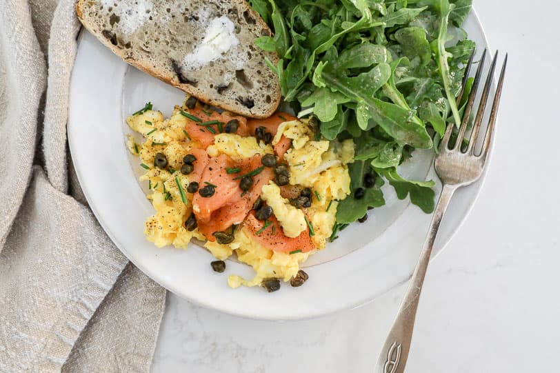 An overhead image of smoked salmon eggs.