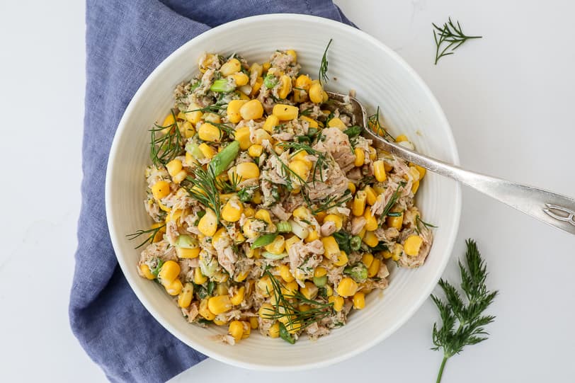 An image of a corn and tuna salad.