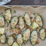 An overhead image of jalapeno poppers with crab.