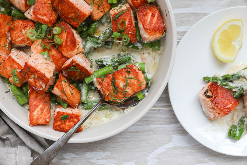 An overhead image of spring salmon bites.